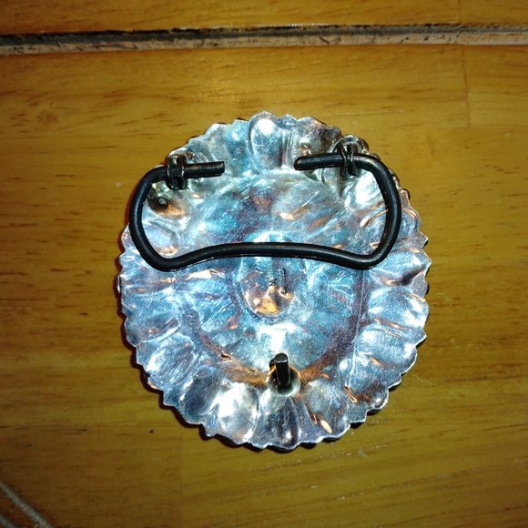 Chimayo Trading Navajo Rugs Pueblo Pottery Fine ArtTurquoise  Sterling Silver Turquoise Belt Buckle - Signed JW